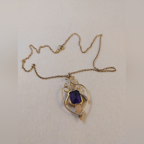 Gold Filled and Purple Pendant Necklace - Picture 5 of 16